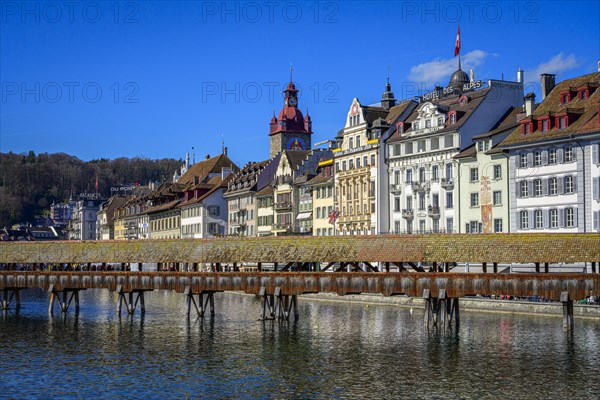 View over the river Reuss to the Chapel Bridge