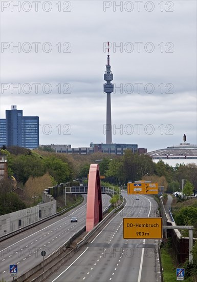 Car-free empty motorway A 40 with Florianturm