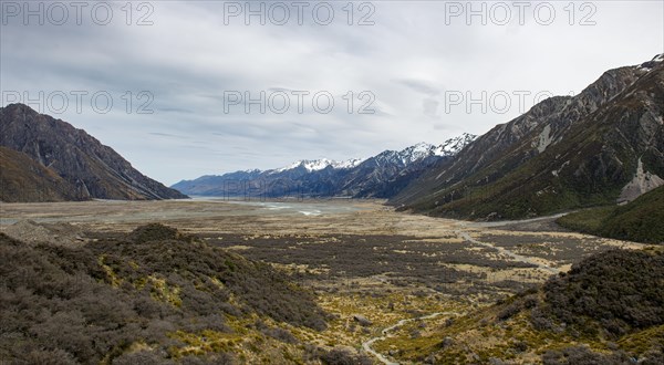 View of the Tasman River valley, Mount Cook National Park