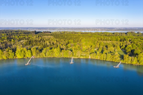 Bathing jetties at the recreation area Oberndorf, Woerthsee