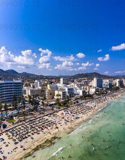 Aerial view over the bay of Cala Millor and Cala Bona, Manacor region