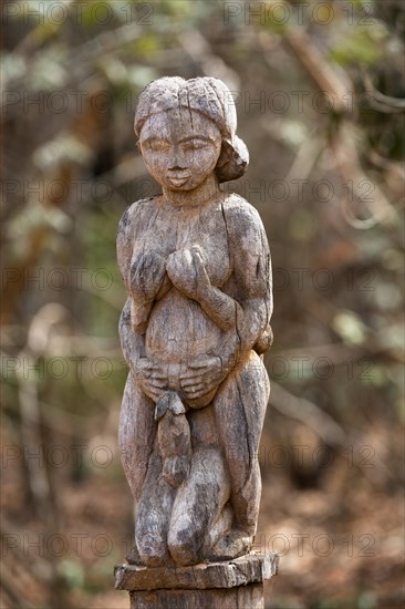 Carved wooden figure, erotic sculpture on a tomb of the Sakalava