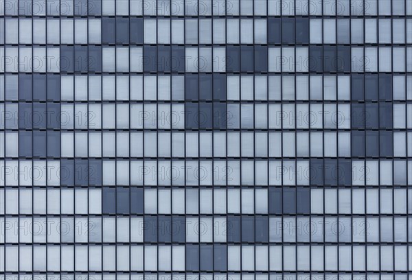 Windows form a heart on the facade of the closed Hyatt Regency Hotel, sign of solidarity during the Corona pandemic