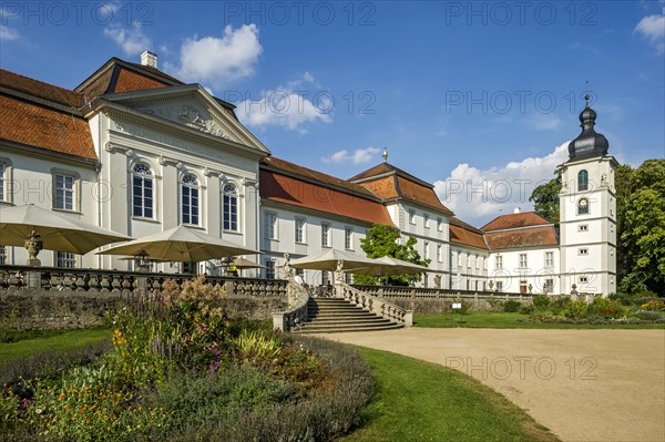 South facade with castle tower at the castle garden, baroque castle Fasanerie