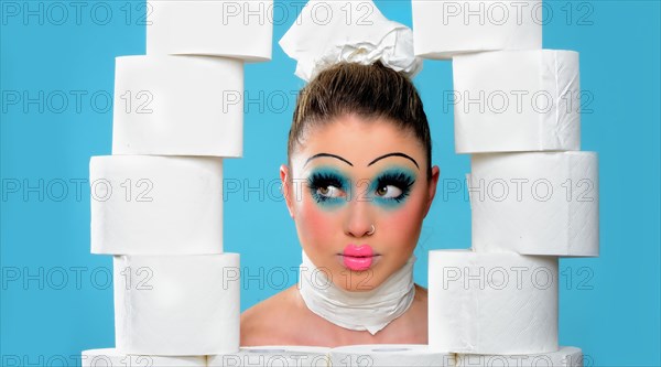 Young woman with toilet paper