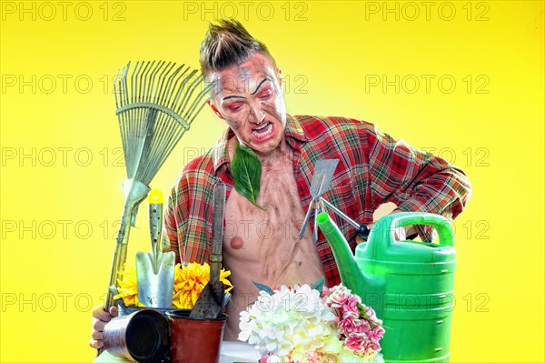 Young man gardening