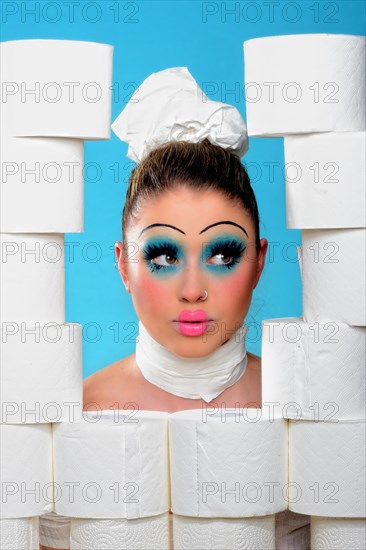 Young woman with toilet paper