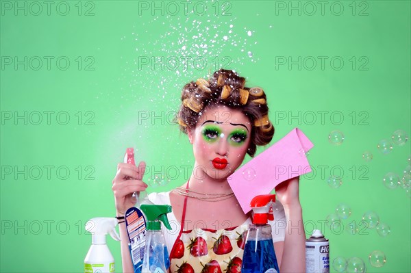 Young woman doing housework