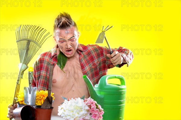 Young man gardening