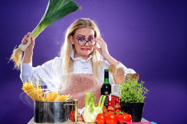 Young woman desperate cooking