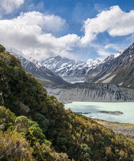 View into the Hooker Valley with Mount Cook from the Sealy Tarns Track