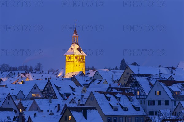 View over the roofs of the old town with church tower