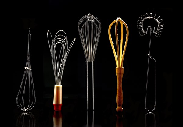 Various whisks against the light