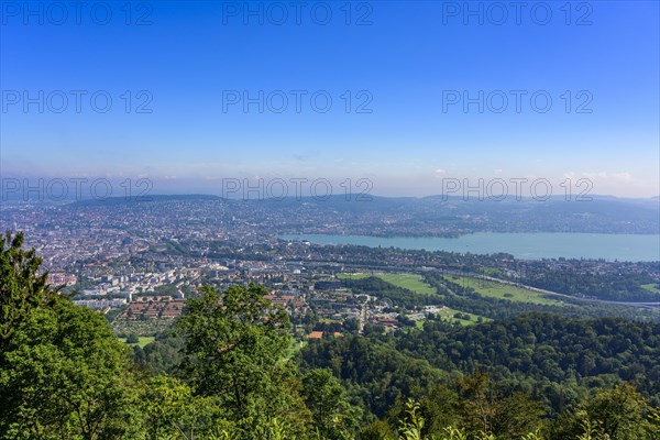 View from the Uetliberg to the city of Zurich and Lake Zurich