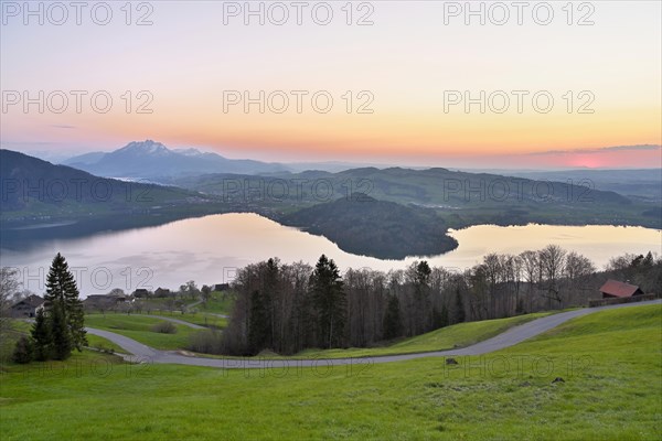 Evening mood at Lake Zug with gills of the narrowest part of the lake