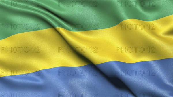 3D representation of the Gabonese flag waving in the wind
