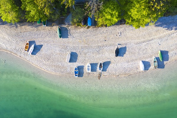 Boats on the south shore of Lake Walchensee from above