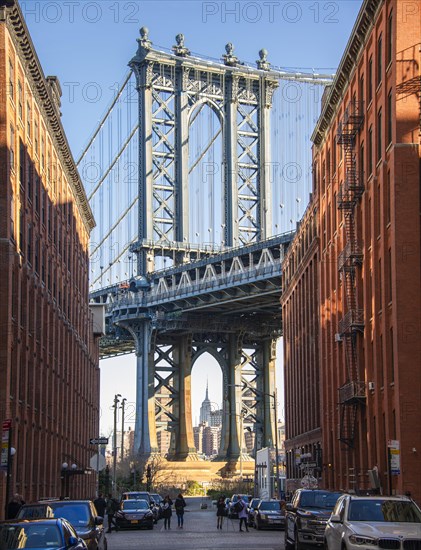 View from Main Street to Manhattan Bridge and Empire State Building