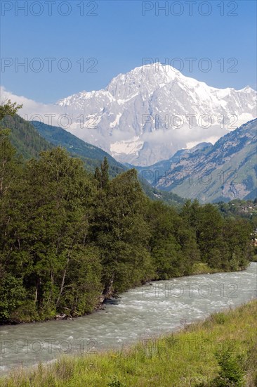 River Dora Baltea and Mont Blanc