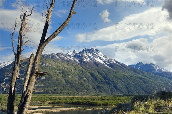 Castillo mountain range and Ibanez river wide valley viewed from the Pan-American Highway