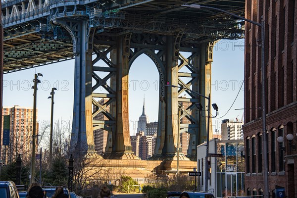 View from Main Street to Manhattan Bridge and Empire State Building