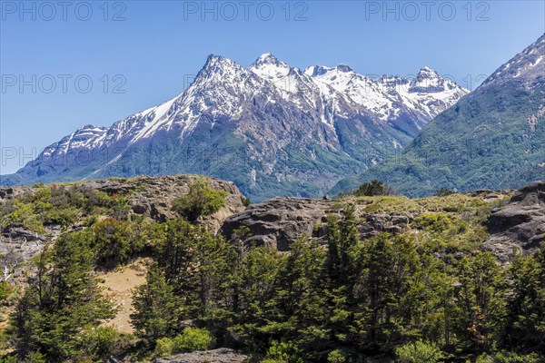 Castillo mountain range and Ibanez river wide valley viewed from the Pan-American Highway