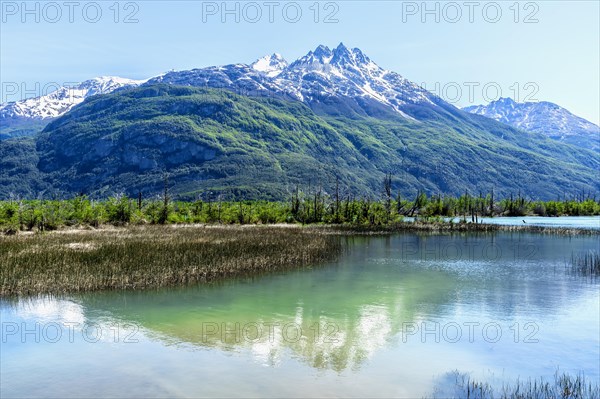 Castillo mountain range and Ibanez river wide valley viewed from the Pan-American Highway