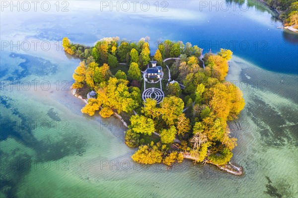 Rose island in the Starnberger See near Feldafing in the morning light