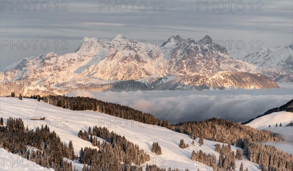 View of snow-covered mountain peaks