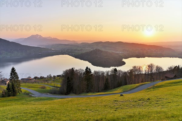 Evening mood at Lake Zug with gills of the narrowest part of the lake