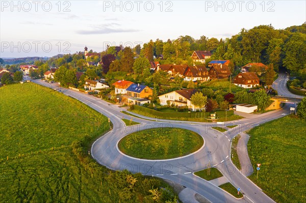 Roundabout with Bundesstrasse 11 in morning light