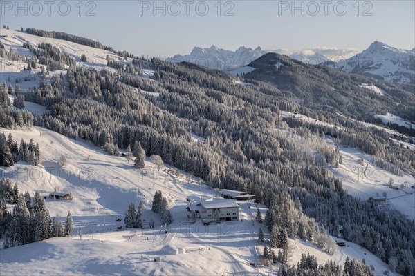 View of the top station of the cable car Brixen im Thale in winter