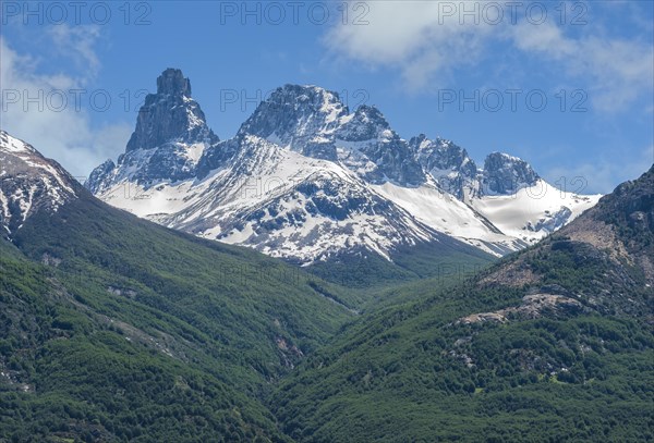 Castillo mountain range and Ibanez river wide valley viewed from the Pan-American Highway