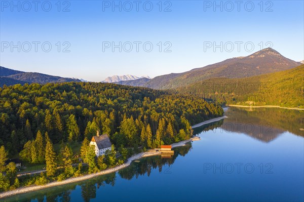 Walchensee with Kloesterl and Simetsberg in the morning light