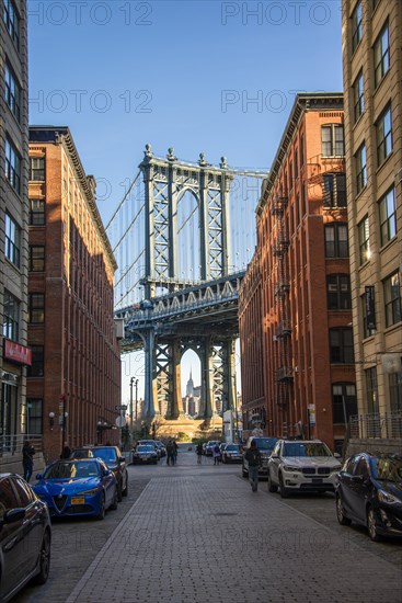 View from Main Street to Manhattan Bridge and Empire State Building