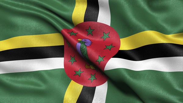 3D illustration of the flag of Dominica waving in the wind