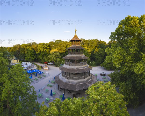 Chinese tower with beer garden