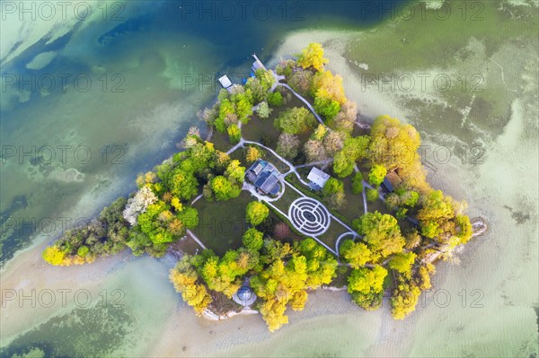 Castle with castle garden on the Rose Island from above