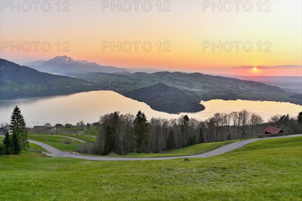 Evening mood at Lake Zug with gills of the narrowest part of the lake