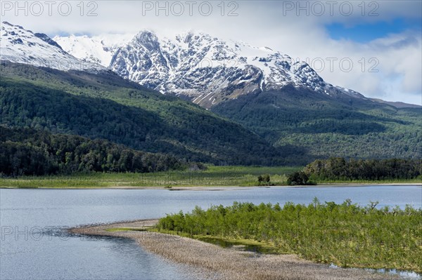 Castillo mountain range and Ibanez river wide valley viewed from the Pan-American Highway