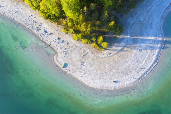 Boat on the south shore of Lake Walchensee from above