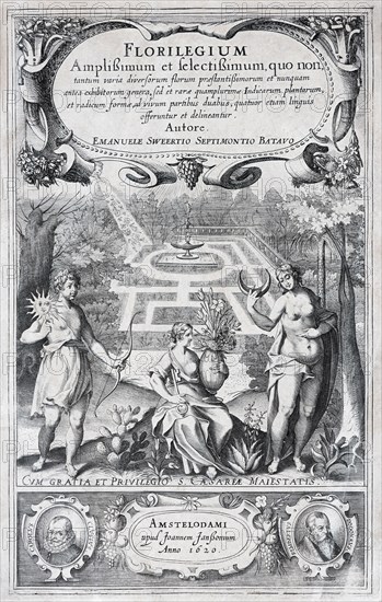 Title page Florilegium Amplissimum et selectissimum with portraits of the botanists Carolus Clusius and Rembert Dodoens