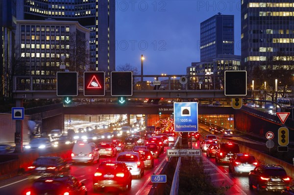 Traffic jam at the Ruhrschnellweg Tunnel on the A40 motorway