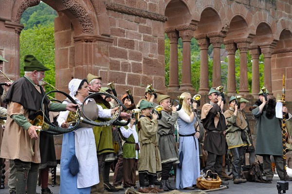 Hunter with hunting horns in the play The Imperial Diet of 1180