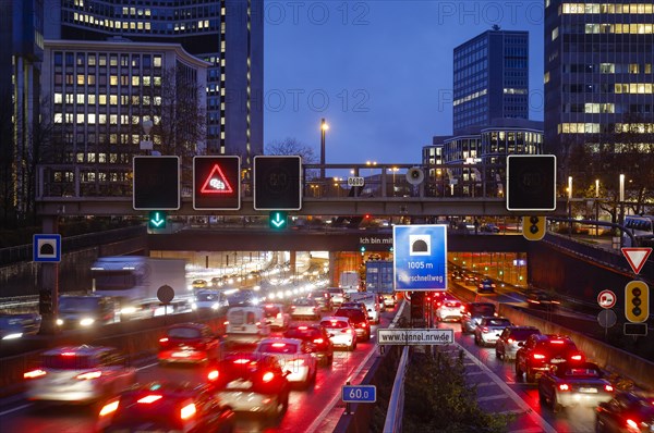 Traffic jam at the Ruhrschnellweg Tunnel on the A40 motorway