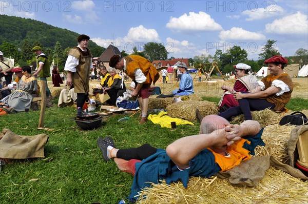 Camp life in medieval costumes