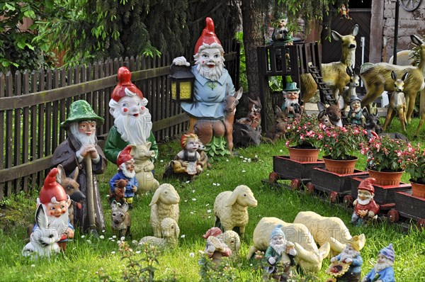 Garden gnomes with shepherd and sheep