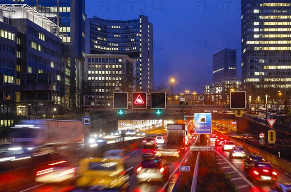 Traffic jam at the Ruhrschnellweg Tunnel on the A40 motorway