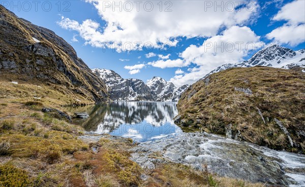 Mountains reflected in lake