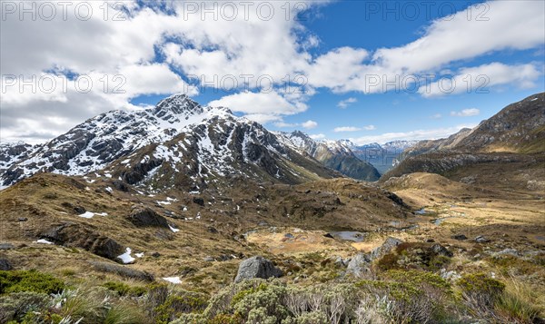 View into the Route Burn Valley with creek and Mount Xenicus